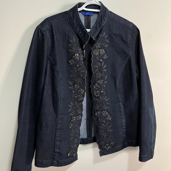 Tabi Vintage Denim Jacket with embroidery and beadwork Size L - Picture 2 of 6
